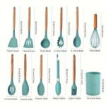 12 Piece Grey Silicone Kitchen Utensil Set with Holder - Image 3