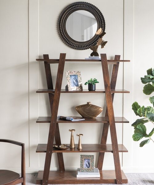 Round Black And Gold Wooden Accent Mirror With Woven Texture