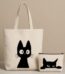 ALYONA Cute Black Cat Canvas Tote Bag with Matching Zipper Pouch –