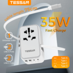 TESSAN 35W Universal Travel Adapter with 2 USB 2 Type C Built-in 1 USB