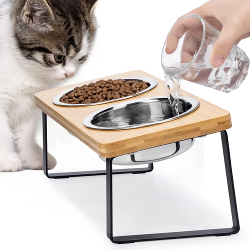 Elevated Cat Bowls Pet Feeder 15° Tilted Raised Cat Food Bowls with