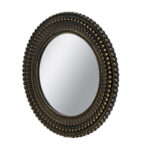 Round Black And Gold Wooden Accent Mirror With Woven Texture - Image 2